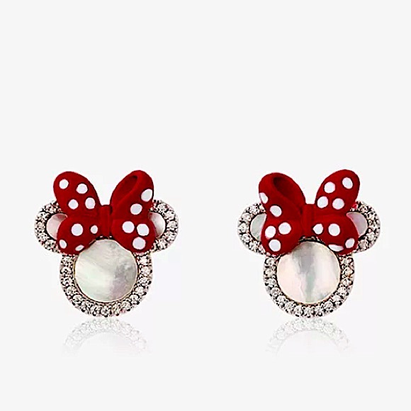 Sterling Silver Rhinestone Minnie Mouse Stud Earrings - Picture 1 of 8